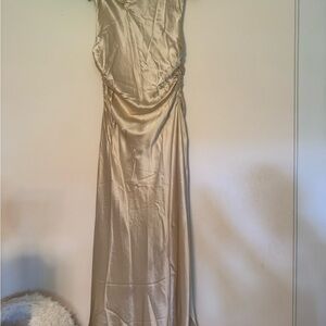 New Reformation Veida Almond silk ivory cream dress